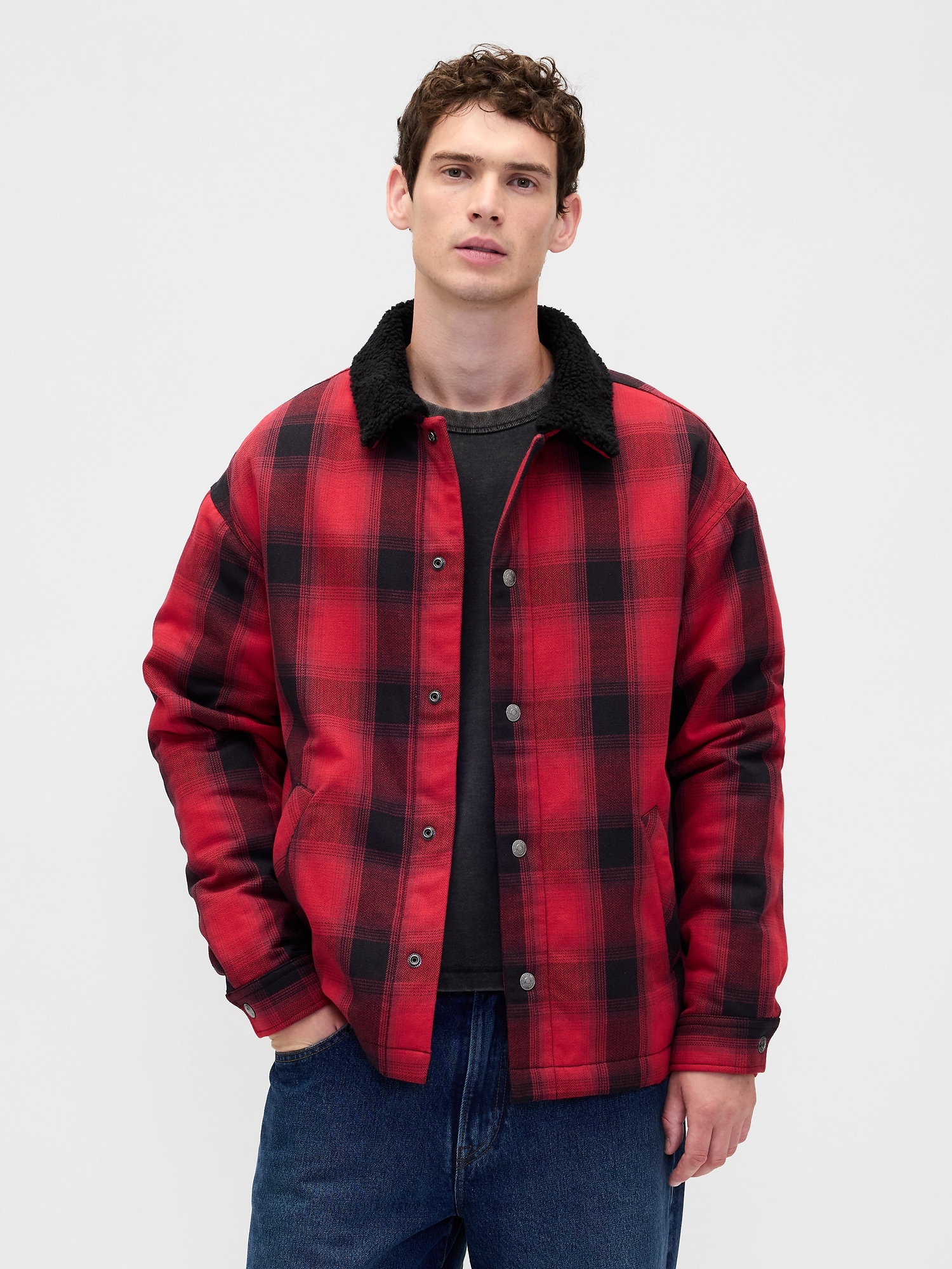 Gap Stranger Things Adult Sherpa-lined Shirt Jacket In Red