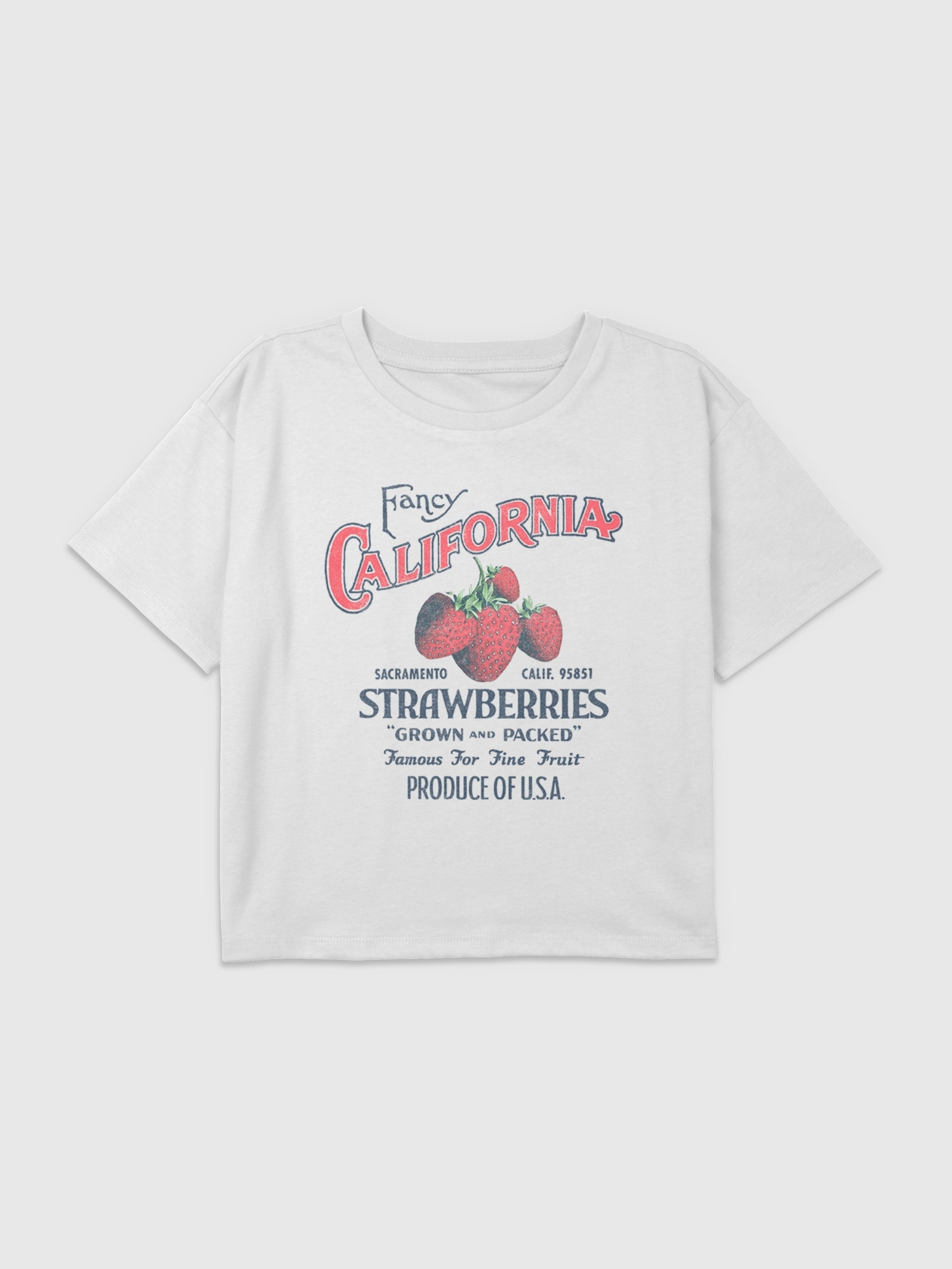 Kids California Strawberries Graphic Boxy Crop Tee - White