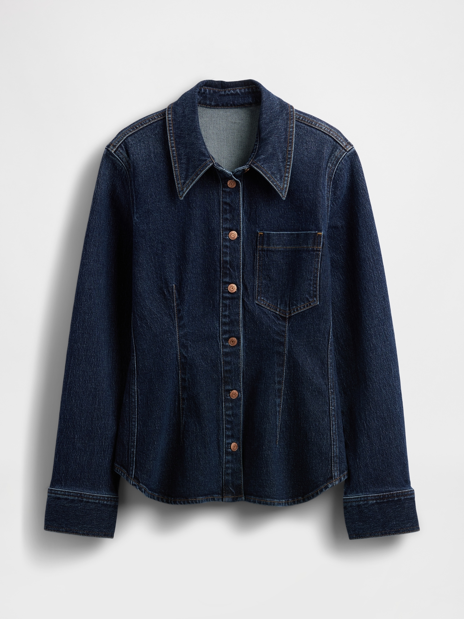 Denim Cinch-Seam Shirt - Dark Wash