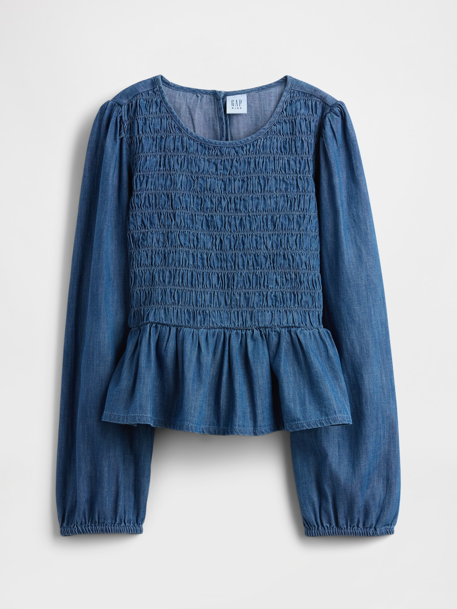 Kids Denim Smocked Peplum Top