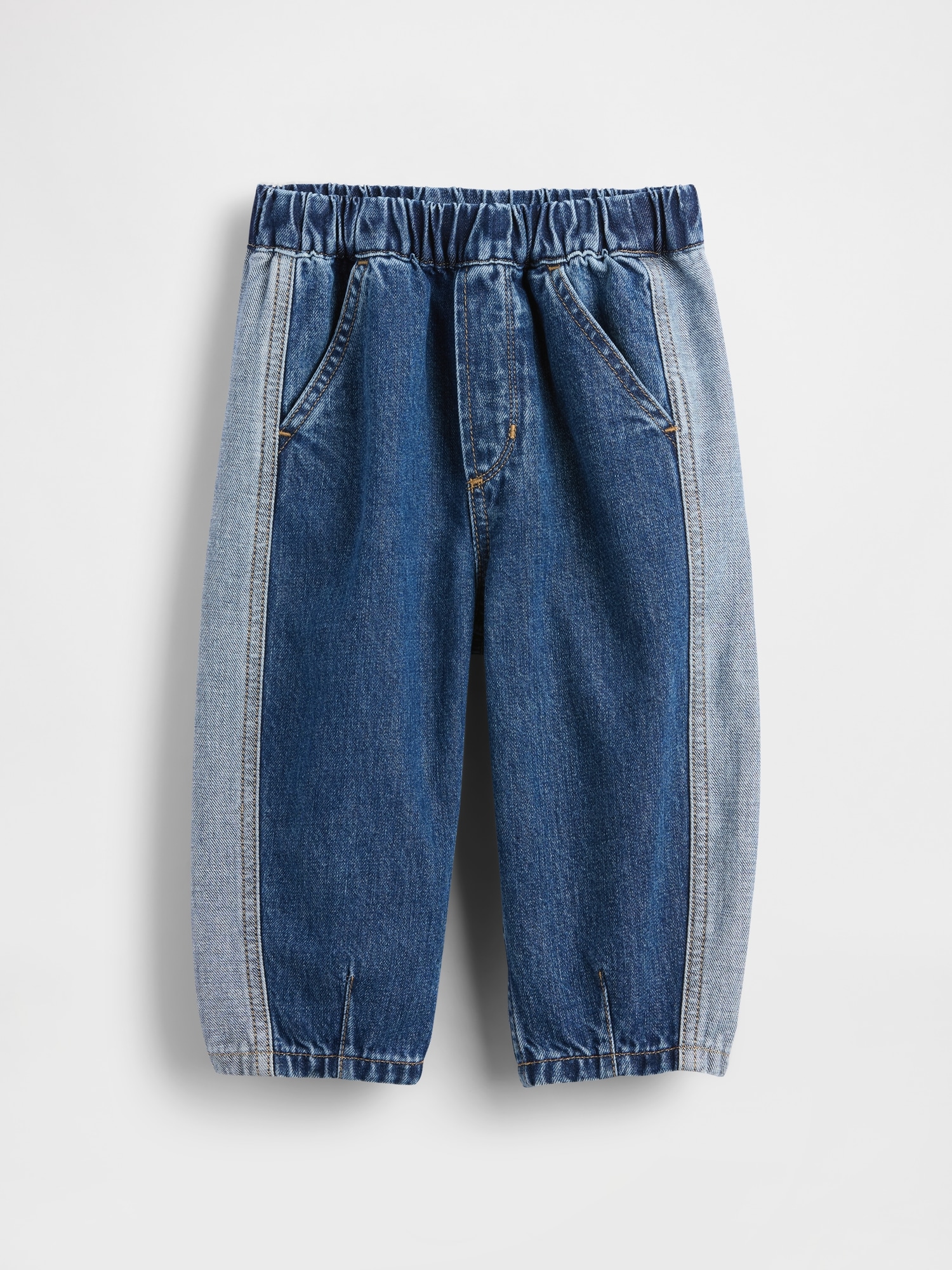 Baby & Toddler Two-Tone Pull-On Barrel Jeans