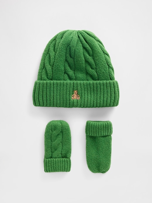 Image number 1 showing, Baby & Toddler CashSoft Cable-Knit Beanie & Mittens Set