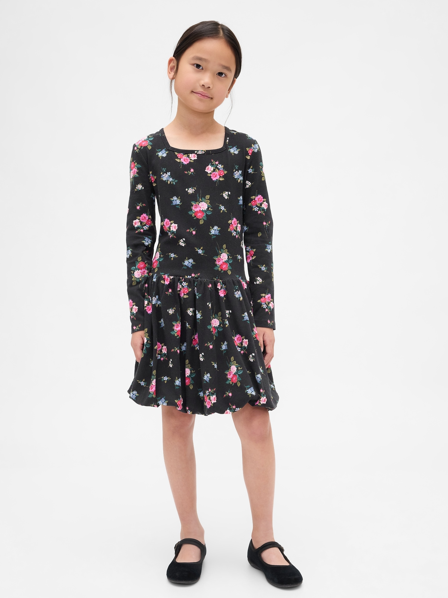 Kids Bubble Dress - Black Floral