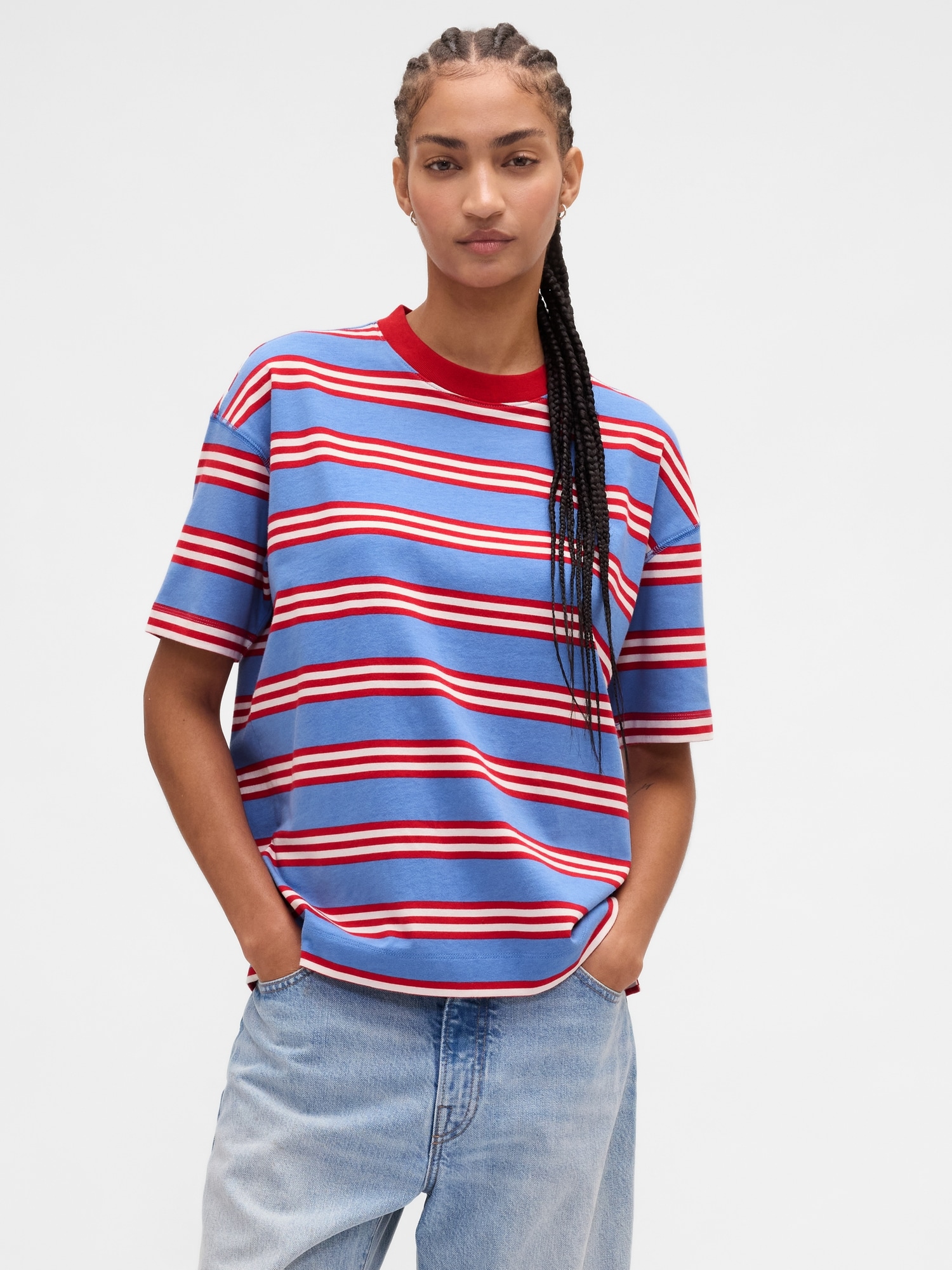 Heavyweight Oversized T-Shirt - Blue Stripe