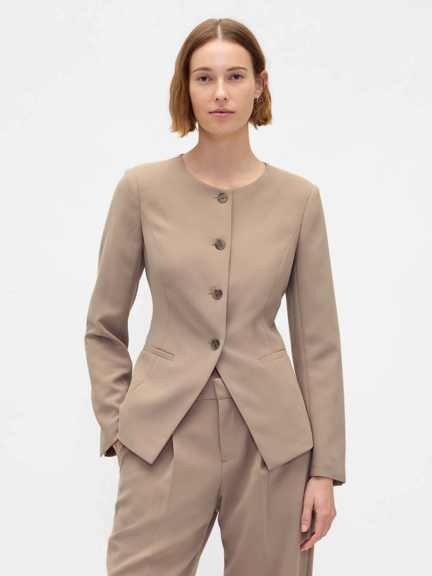 Collarless Blazer - Beachwood Brown