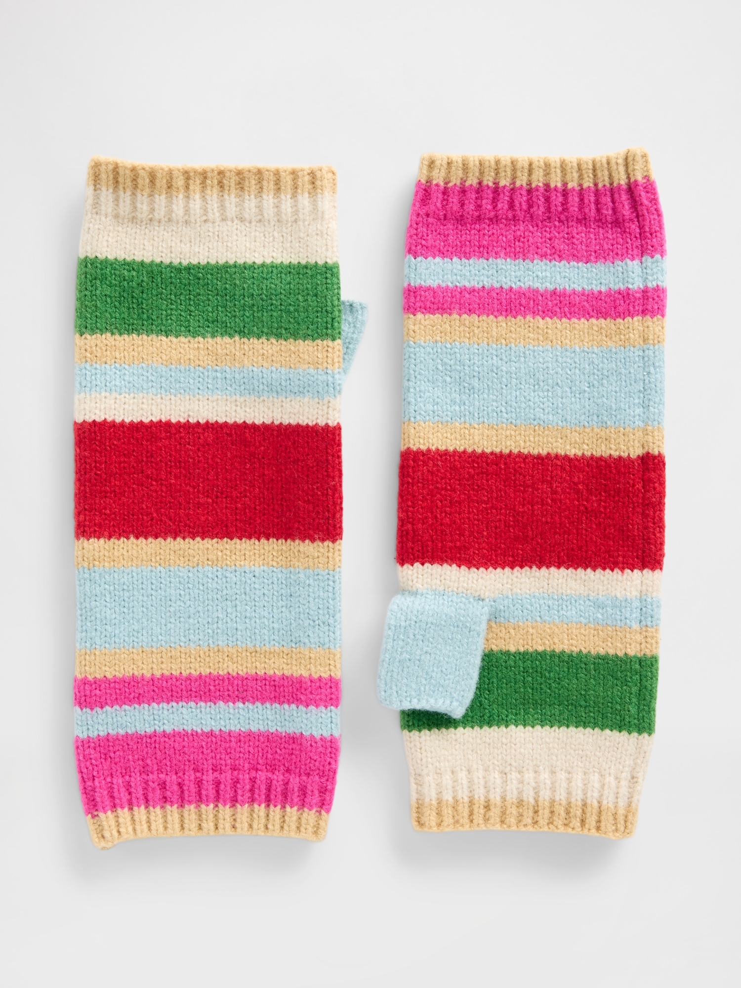 CashSoft Fingerless Mittens - Multi Color Happy Stripe