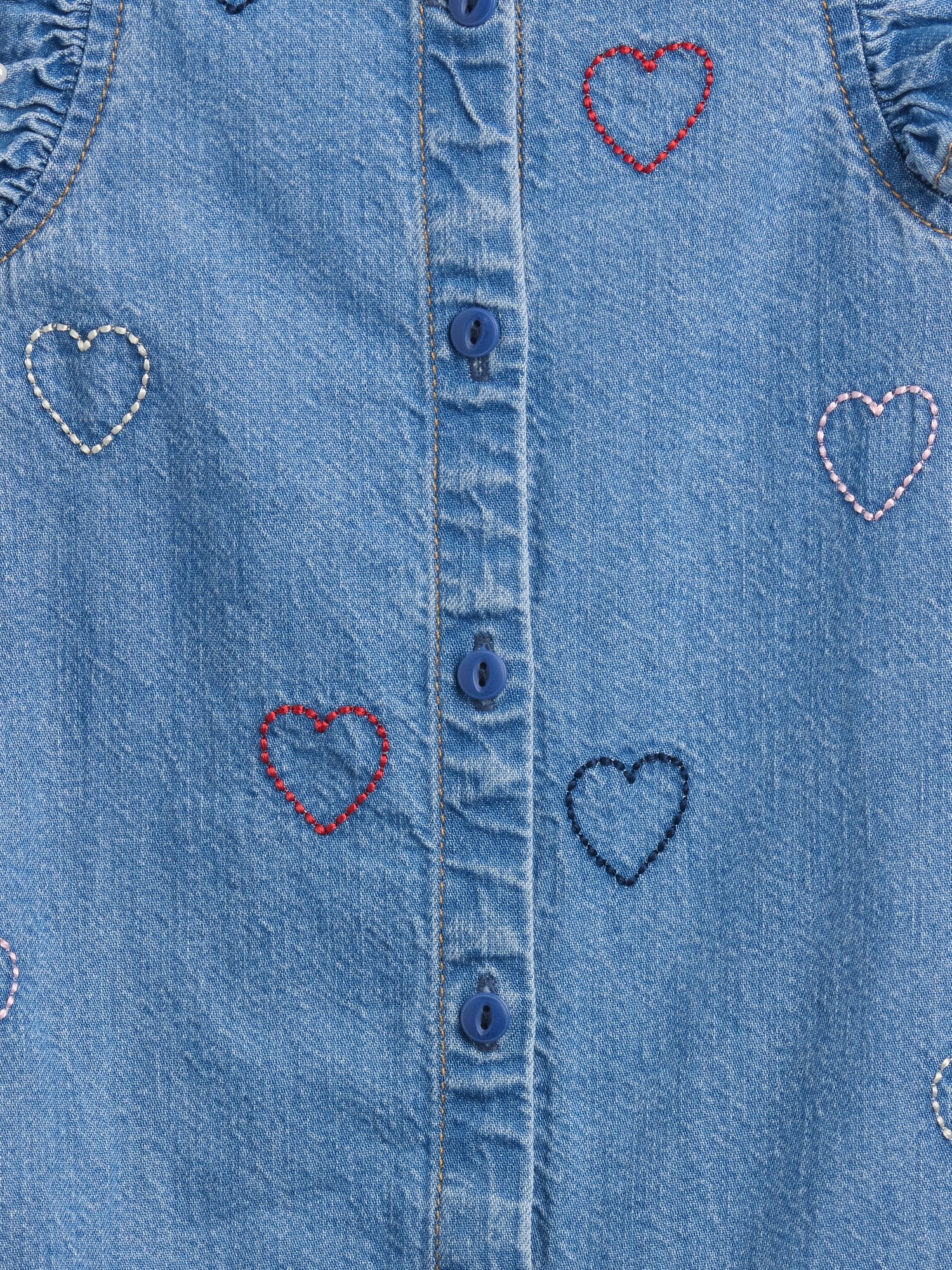 Baby Denim Embroidered Heart One-Piece