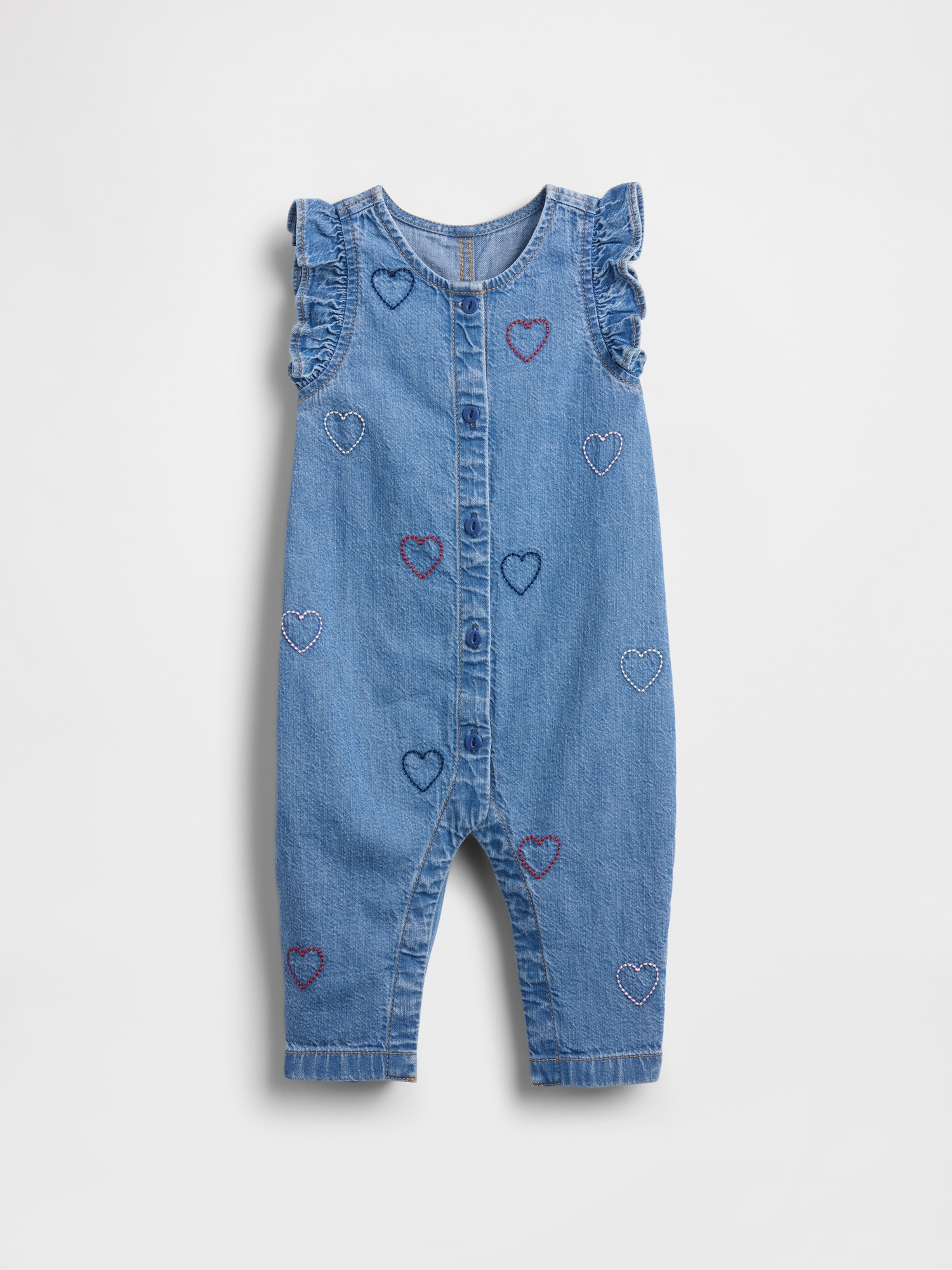 Gap Baby Denim Embroidered Heart One-piece In Blue