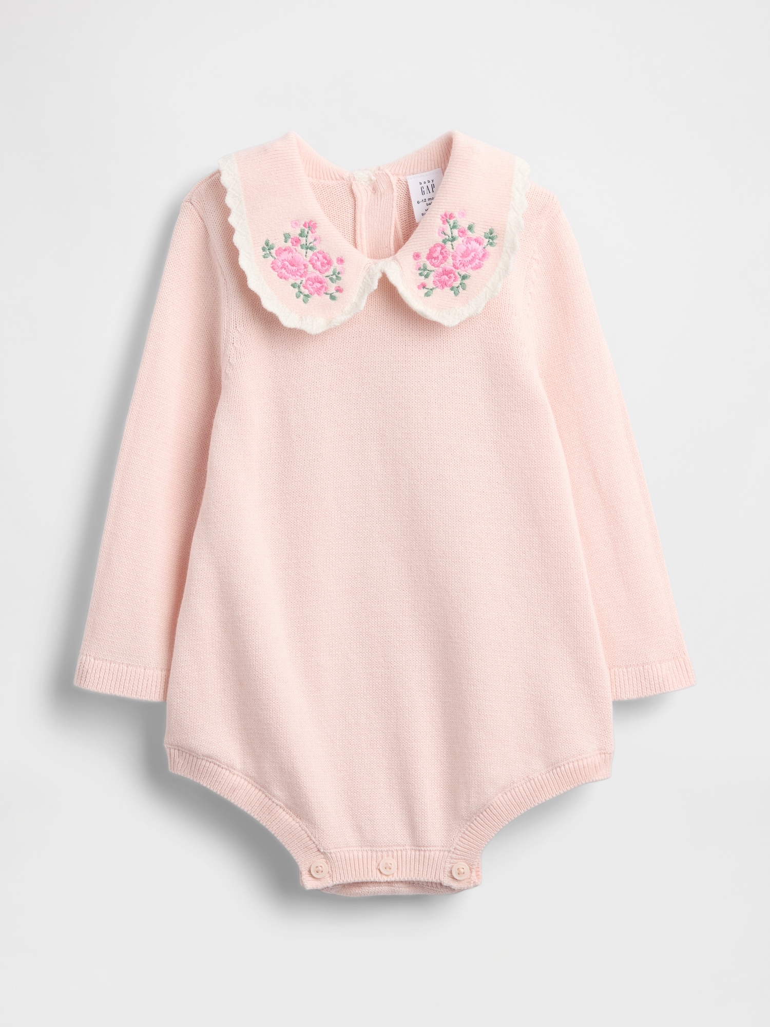 Baby Embroidered Sweater Bodysuit - Barely Pink