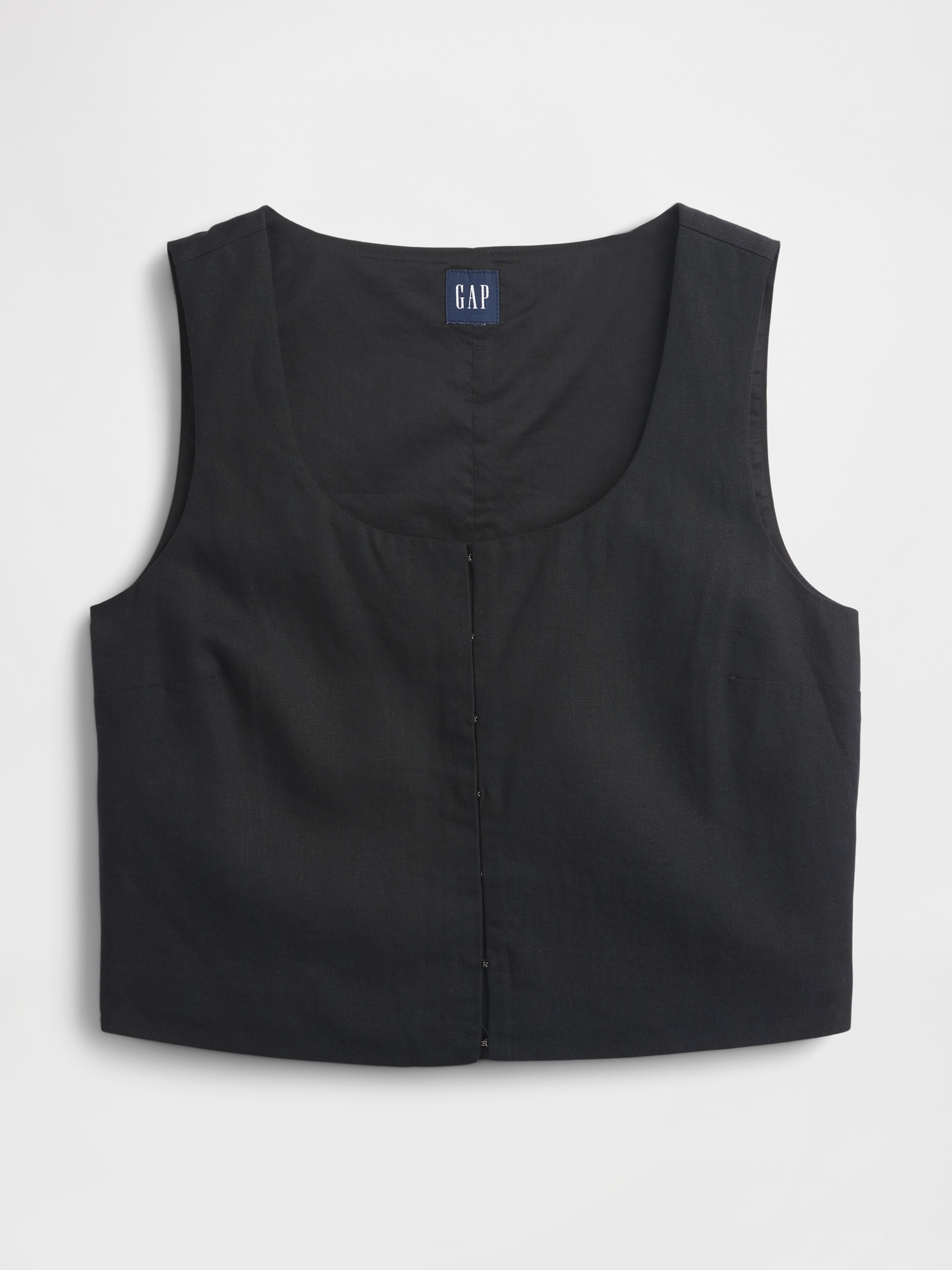 Linen-Blend Hook-Front Crop Shell Top