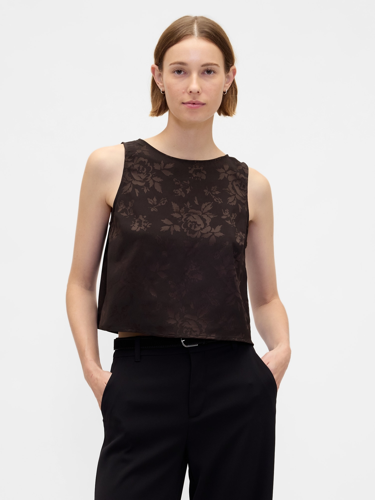 Gap Jacquard Crop Shell Tank Top In Brown