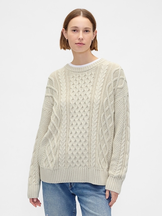 Image number 1 showing, 100% Cotton Oversized Cable-Knit Sweater