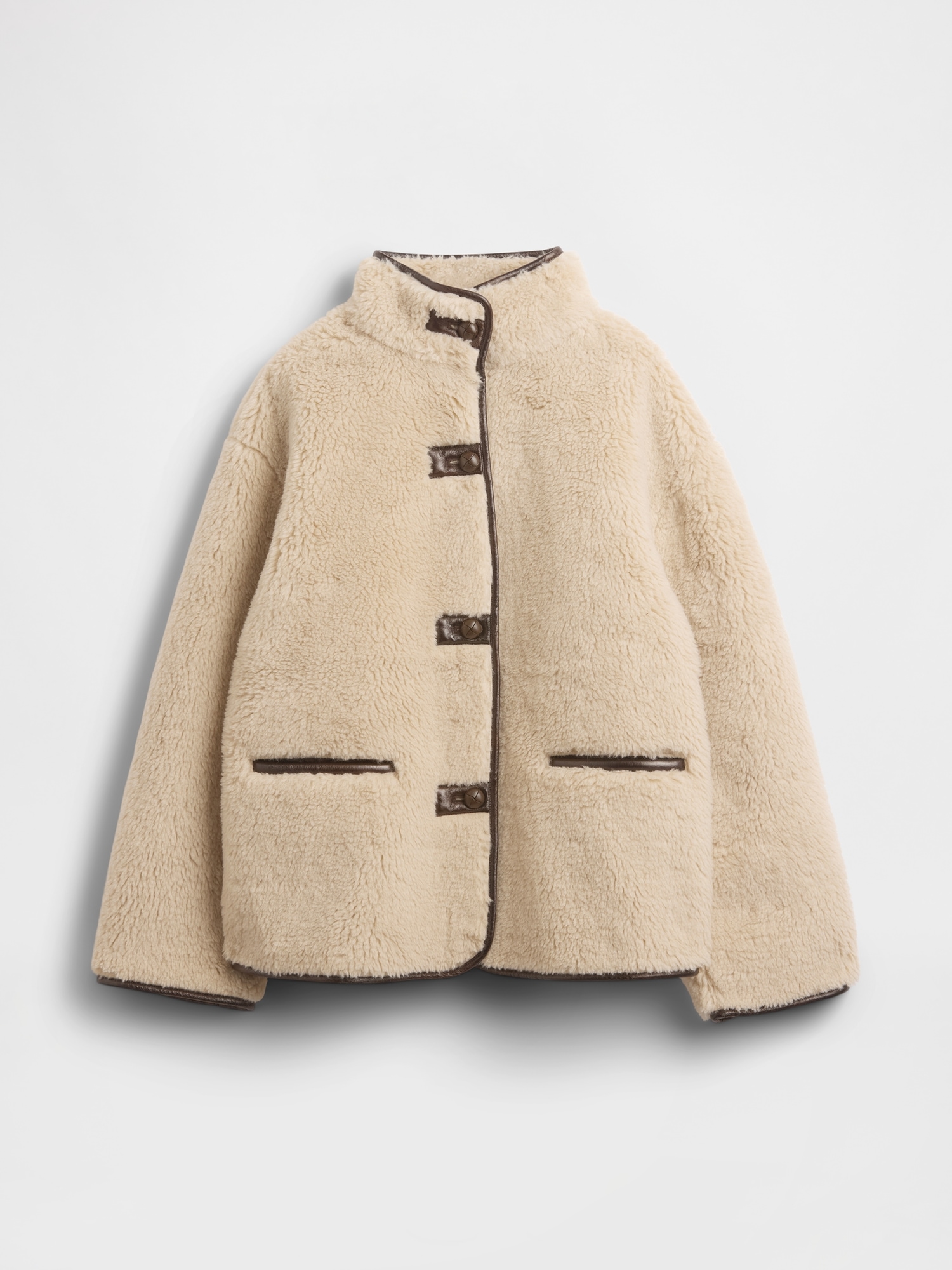 Recycled Sherpa & Vegan Leather-Trim Jacket