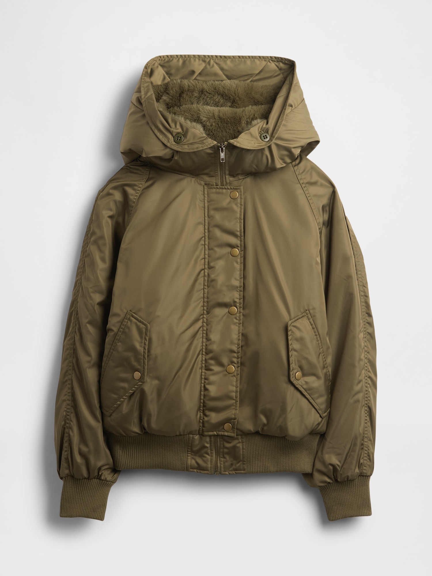 Faux Fur-Lined Satin Jacket