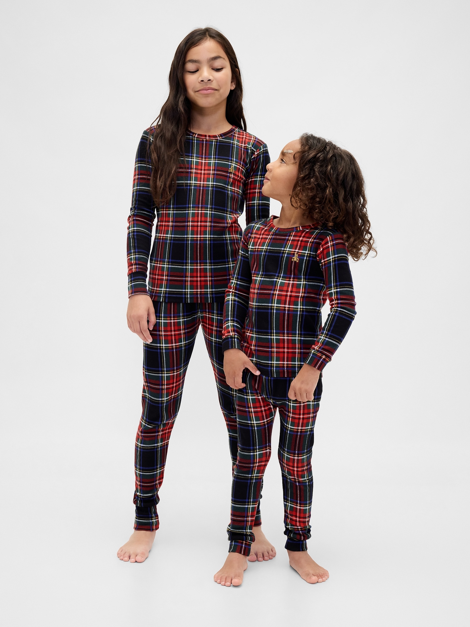Kids & Baby Organic Brushed Cotton Holiday PJ Set - Black Tartan Plaid