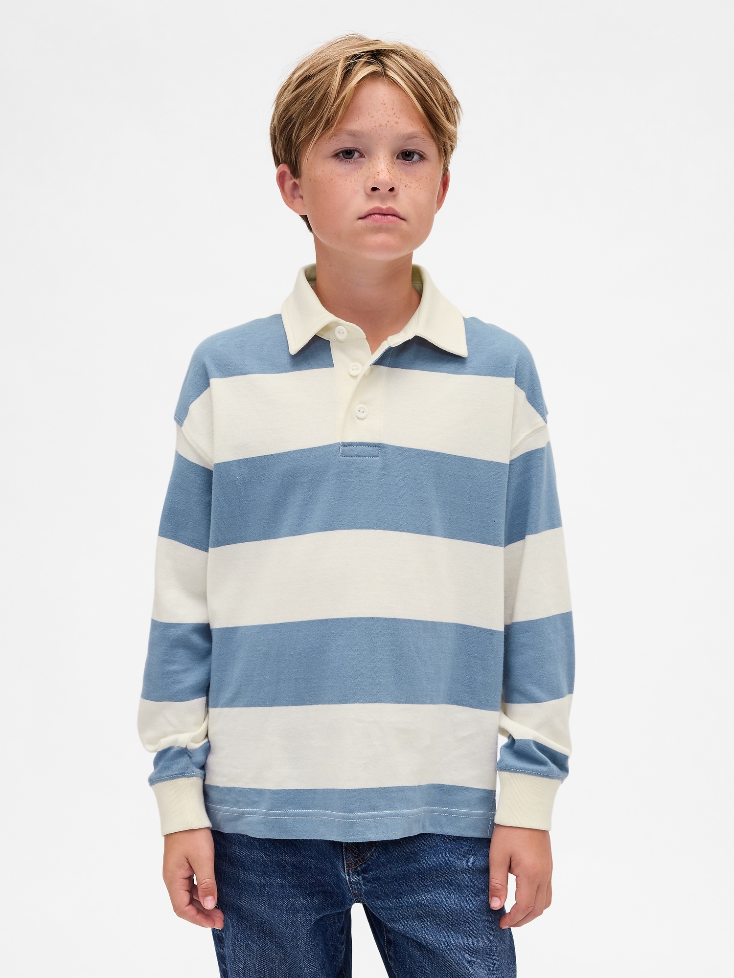 Kids Rugby Stripe Polo Shirt - Blue White Stripe