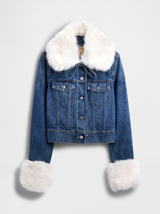 Image number 7 showing, Gap × Sandy Liang Vegan Fur Crop Denim Jacket