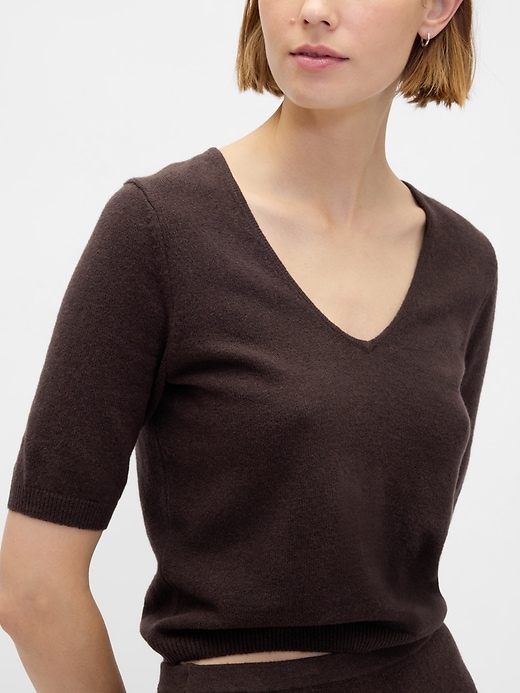 Image number 4 showing, CashSoft Elbow Sleeve Crop Sweater