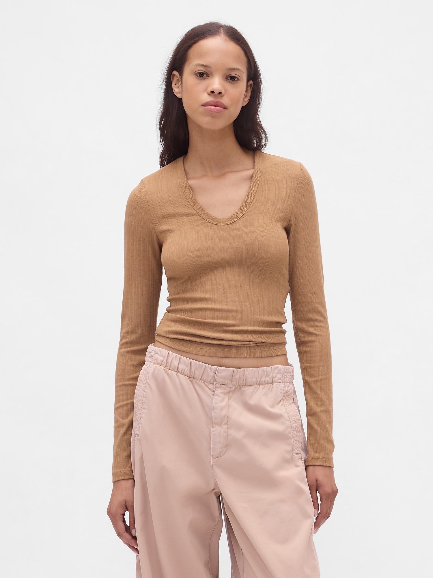 Sheer Modern Rib T-Shirt - Kola Nut Brown