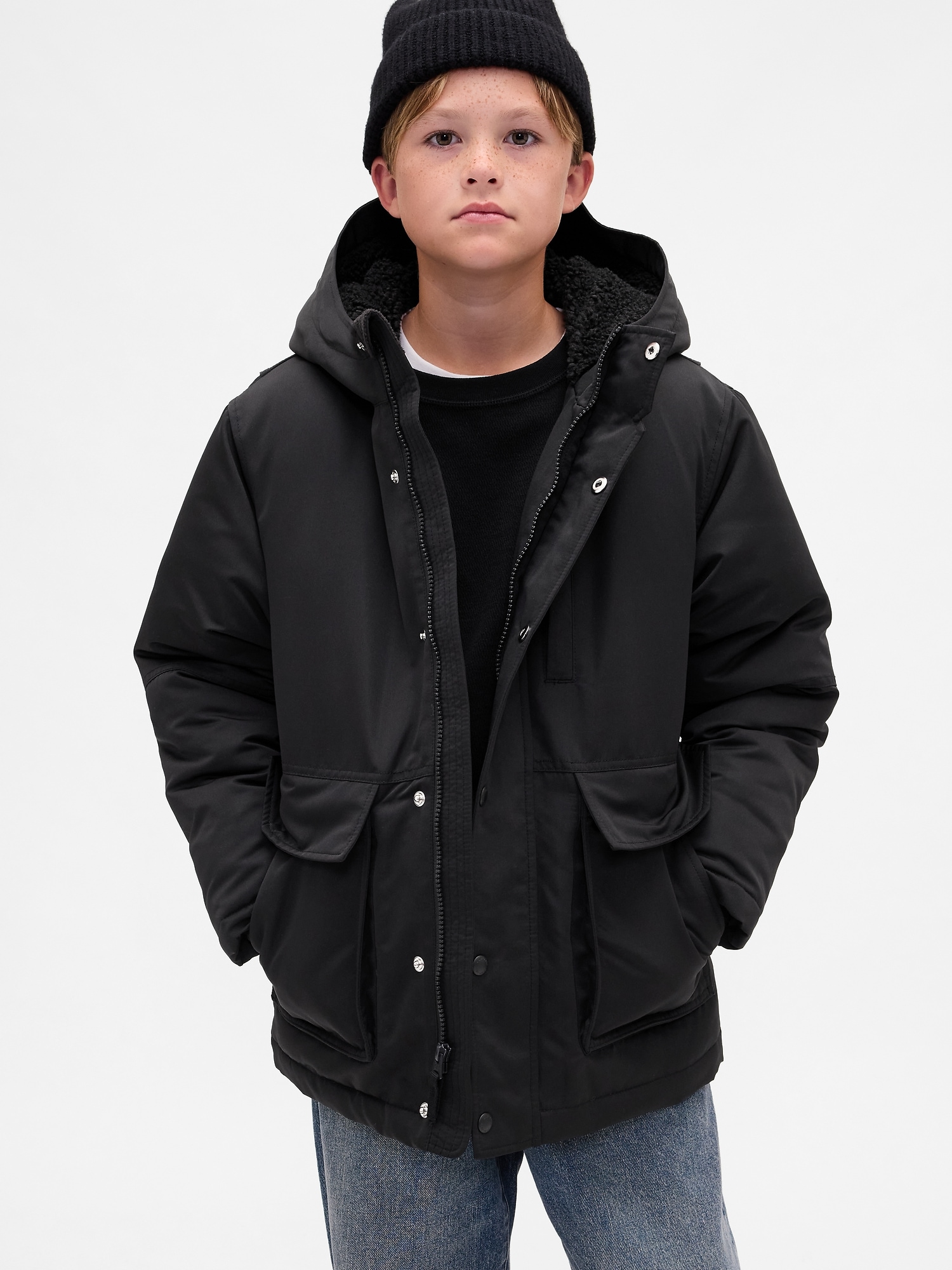 Kids Heavyweight Parka Jacket - True Black