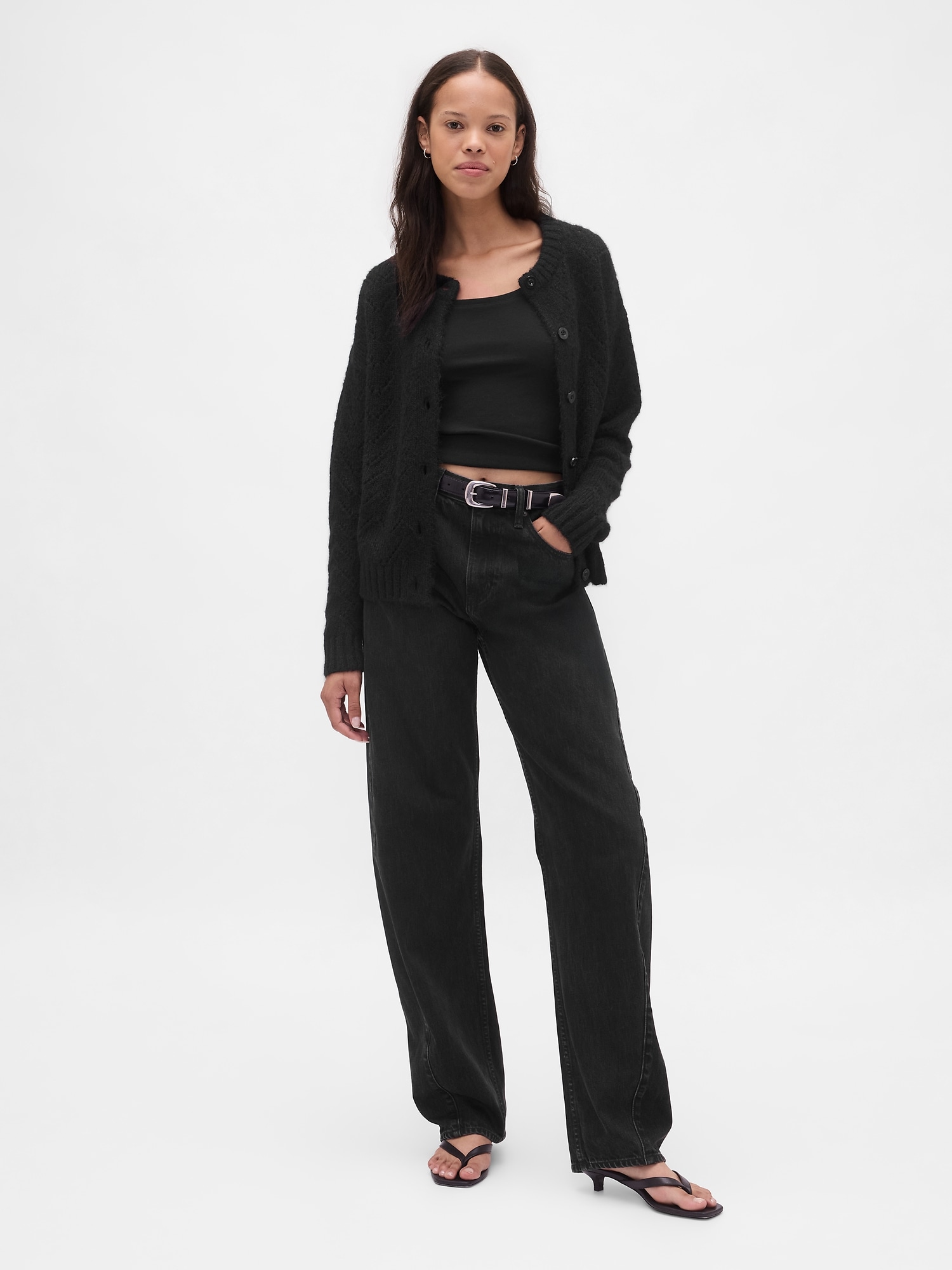 Fuzzy Pointelle Cardigan