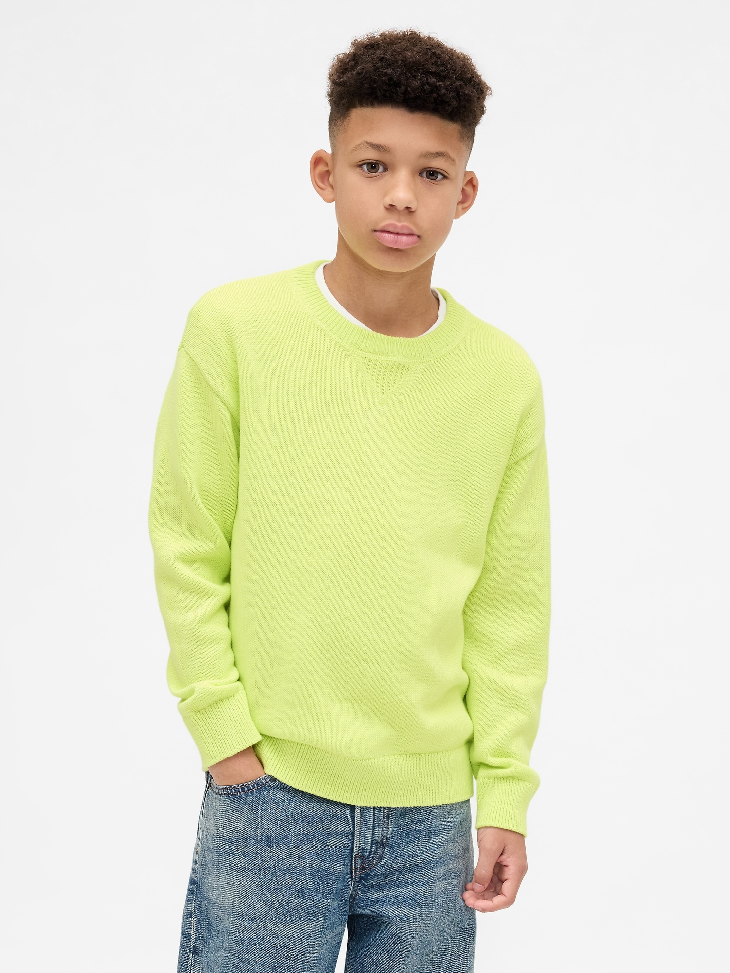 Kids Relaxed Crewneck Sweater - Superlime