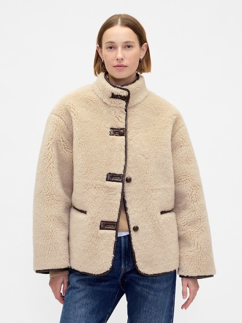Recycled Sherpa & Vegan Leather-Trim Jacket