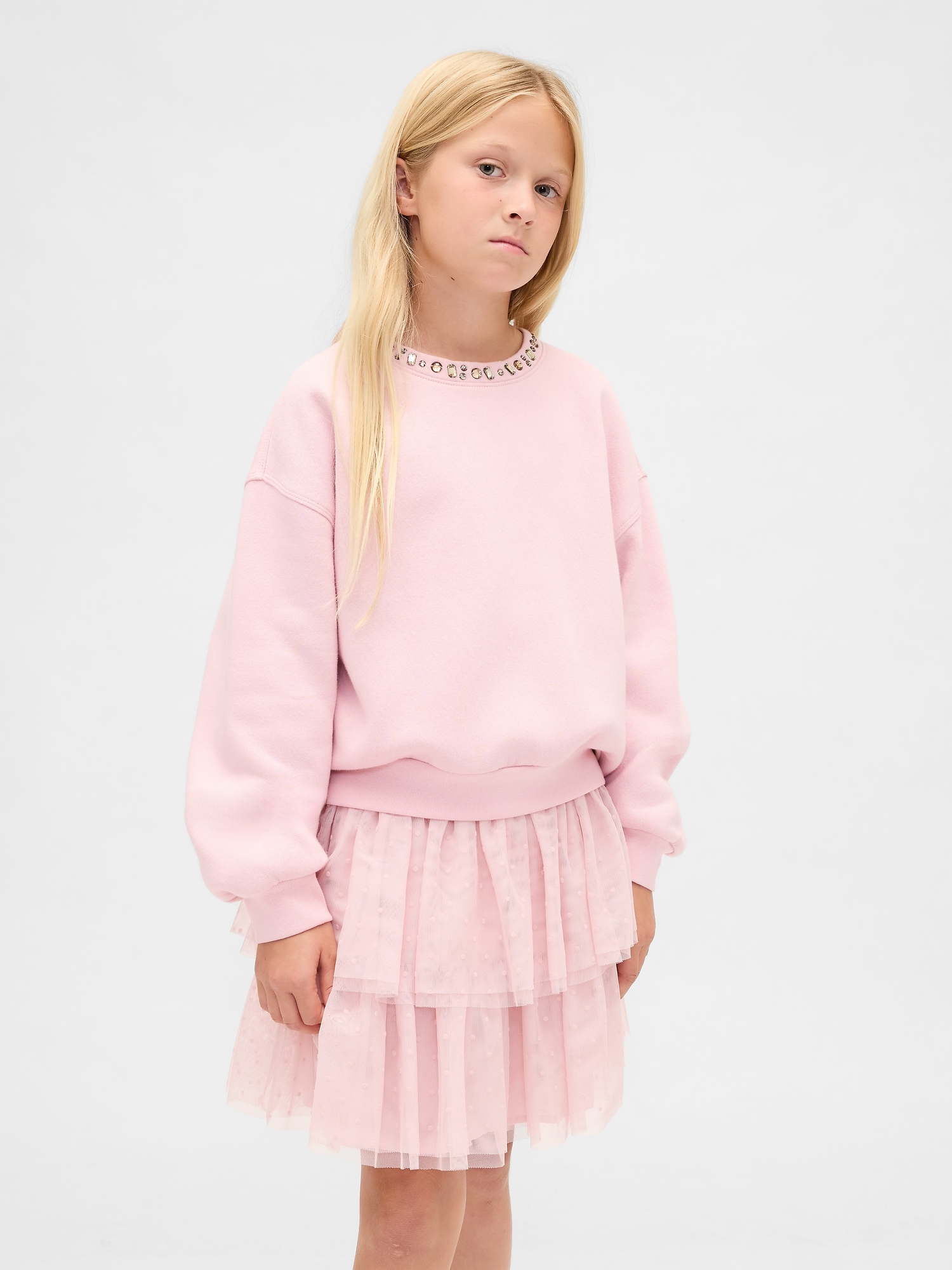 Kids Embellished Dolman Sweatshirt - Pure Pink