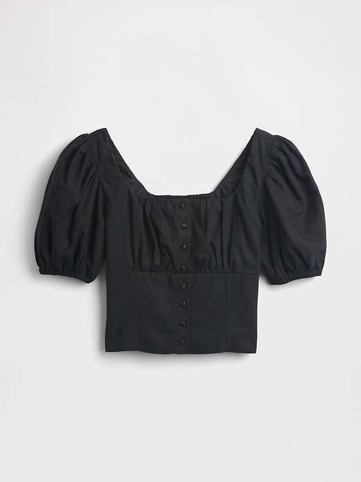 Image number 5 showing, Linen-Blend Puff-Sleeve Crop Corset Top