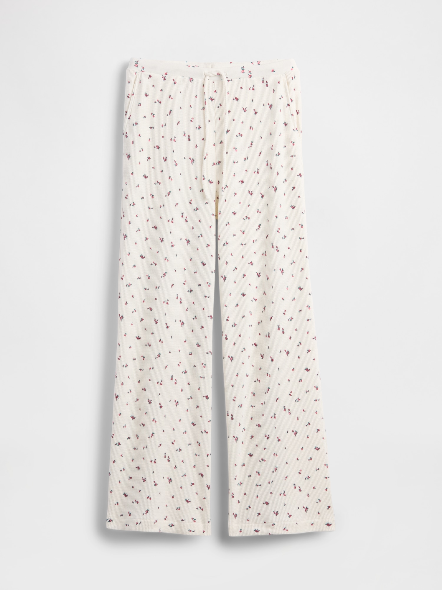 Waffle Wide-Leg PJ Pants - White Ditsy Floral