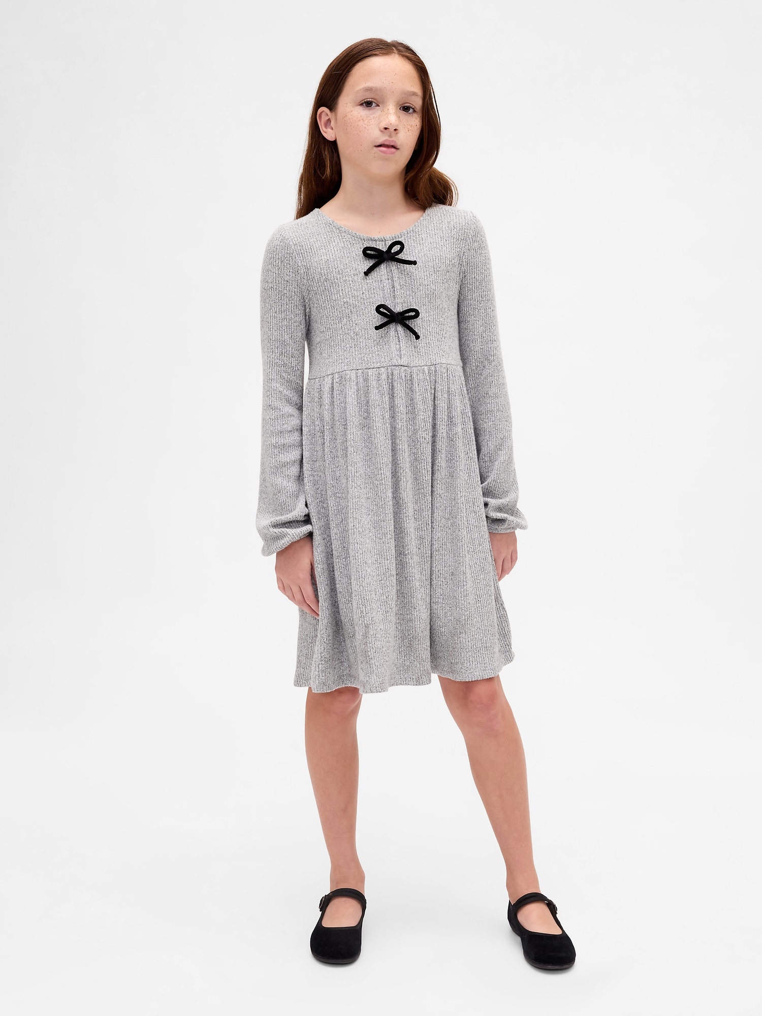 Kids Softspun Rib Bow-Front Dress - Heather Grey