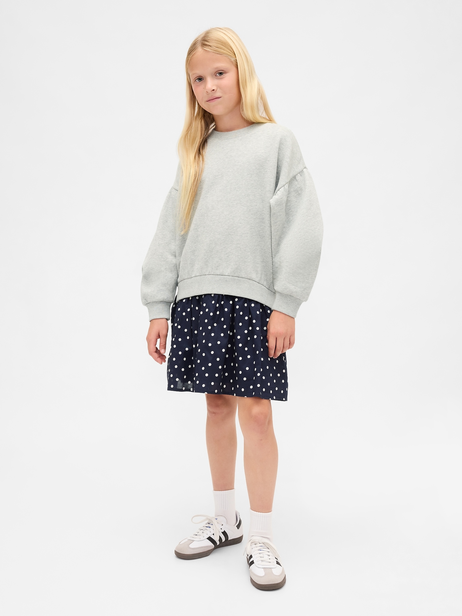 Kids VintageSoft Pleated Sweatshirt Dress - Light Heather Gray