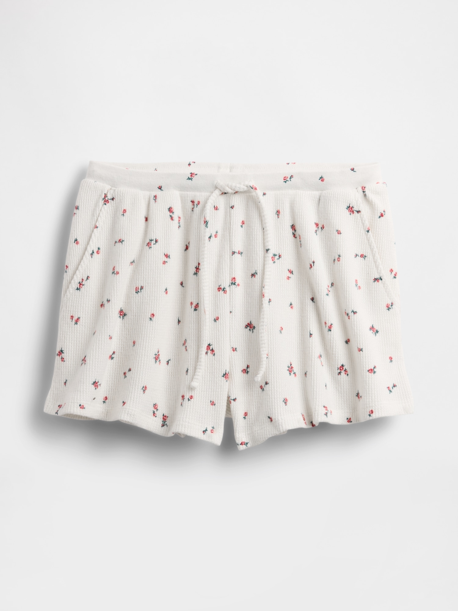 Waffle PJ Shorts - White Ditsy Floral