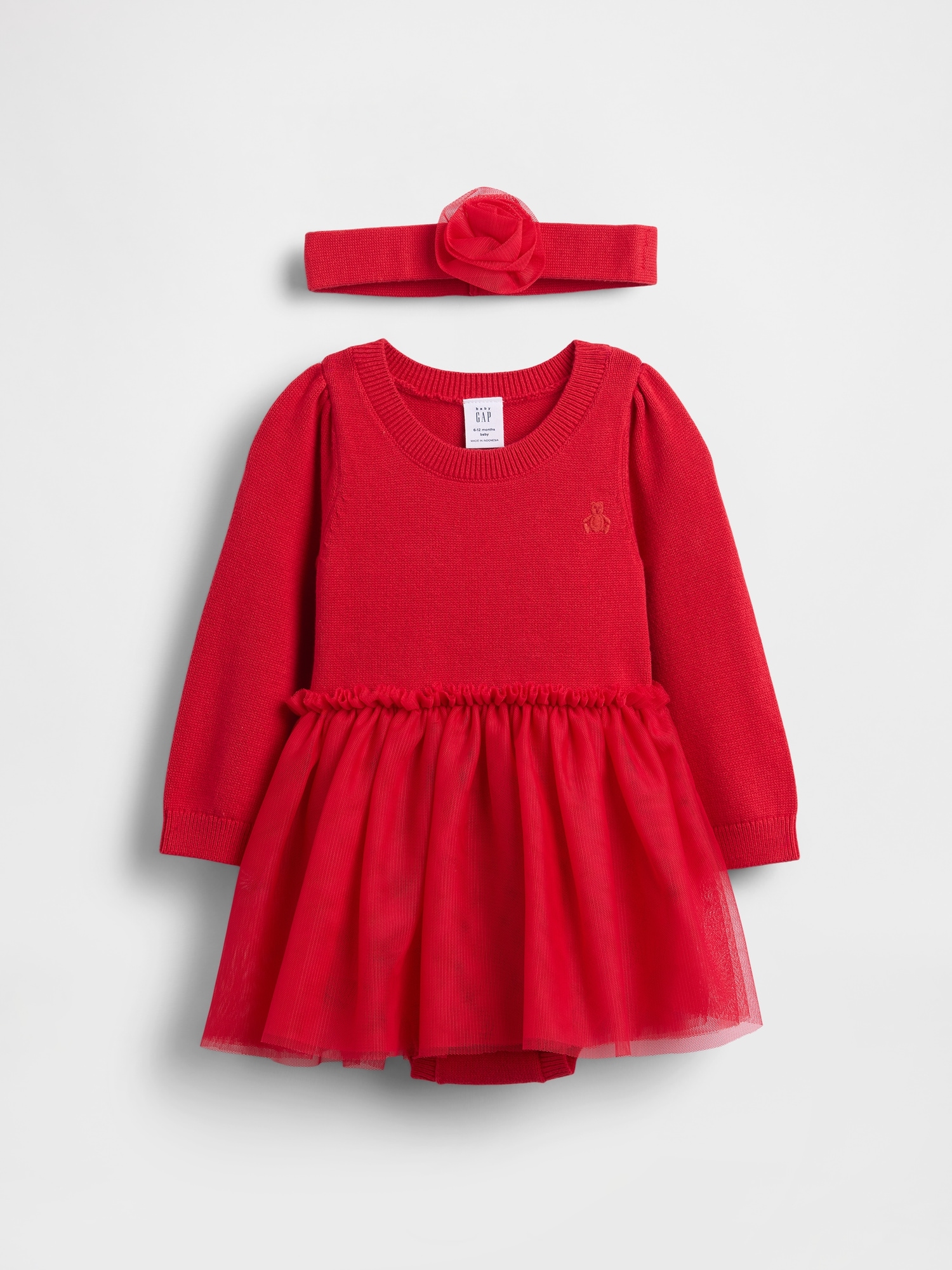 Baby Tulle Sweater Bodysuit Dress Set - Modern Red