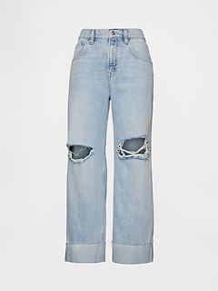 Low Slung Cuffed Relaxed Crop Jeans