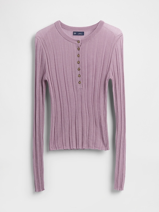 Image number 5 showing, Sheer Rib Henley Sweater