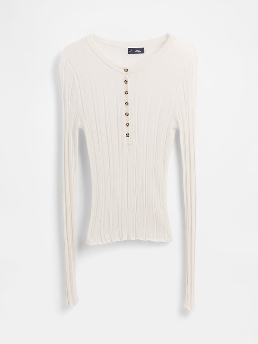 Image number 5 showing, Sheer Rib Henley Sweater