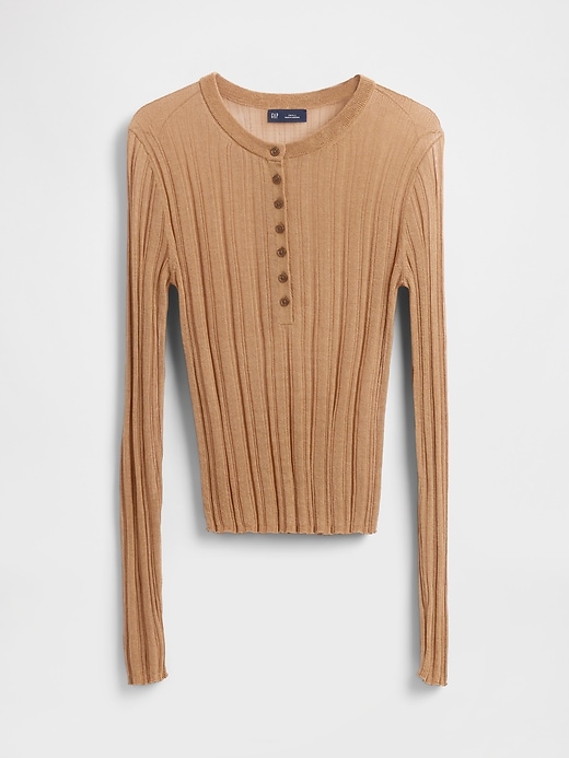 Image number 5 showing, Sheer Rib Henley Sweater