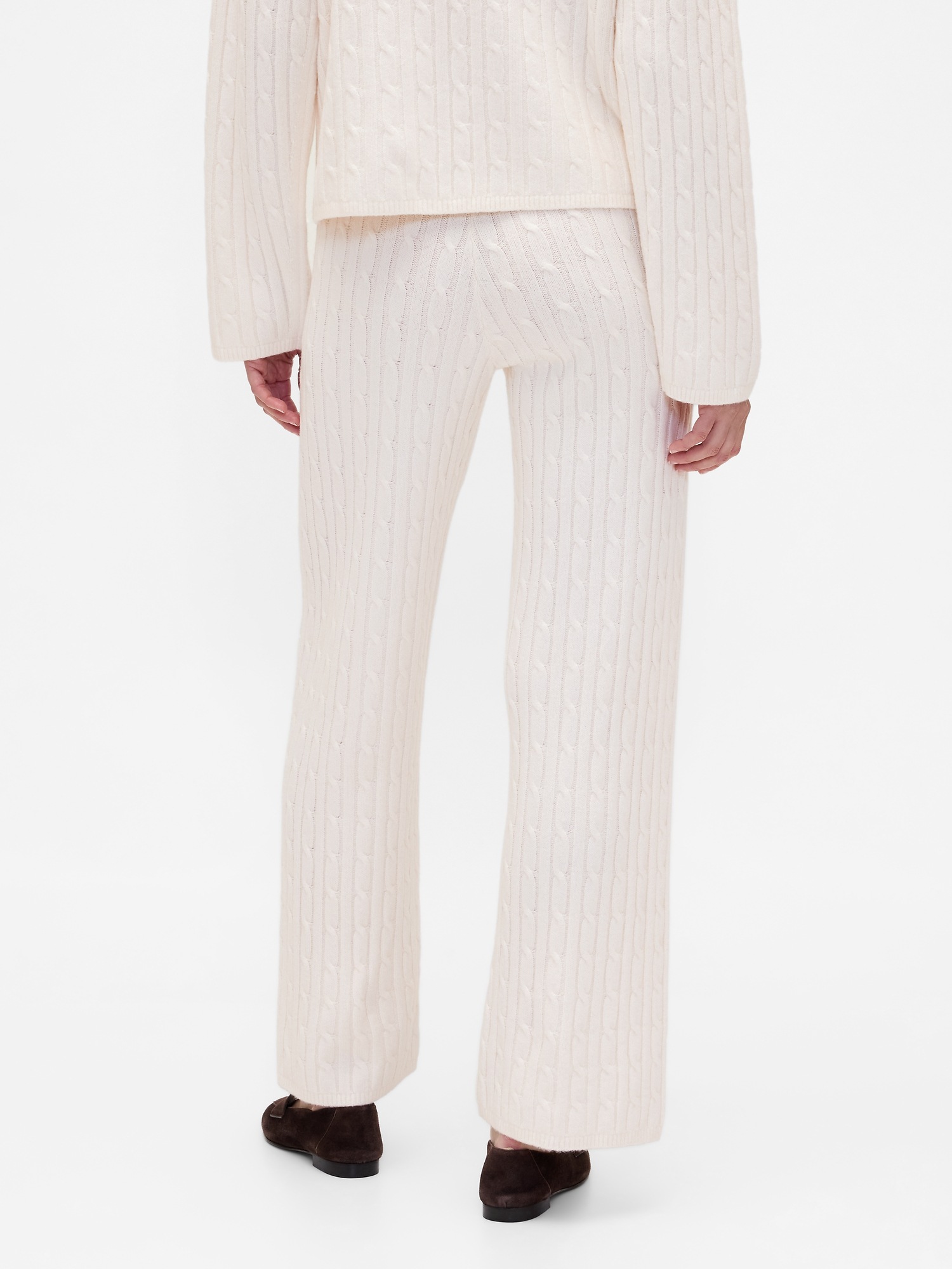 Женские брюки Gap CashSoft Cable-Knit Sweater Pants, цвет: Слоновая кость бежевый — фото 4