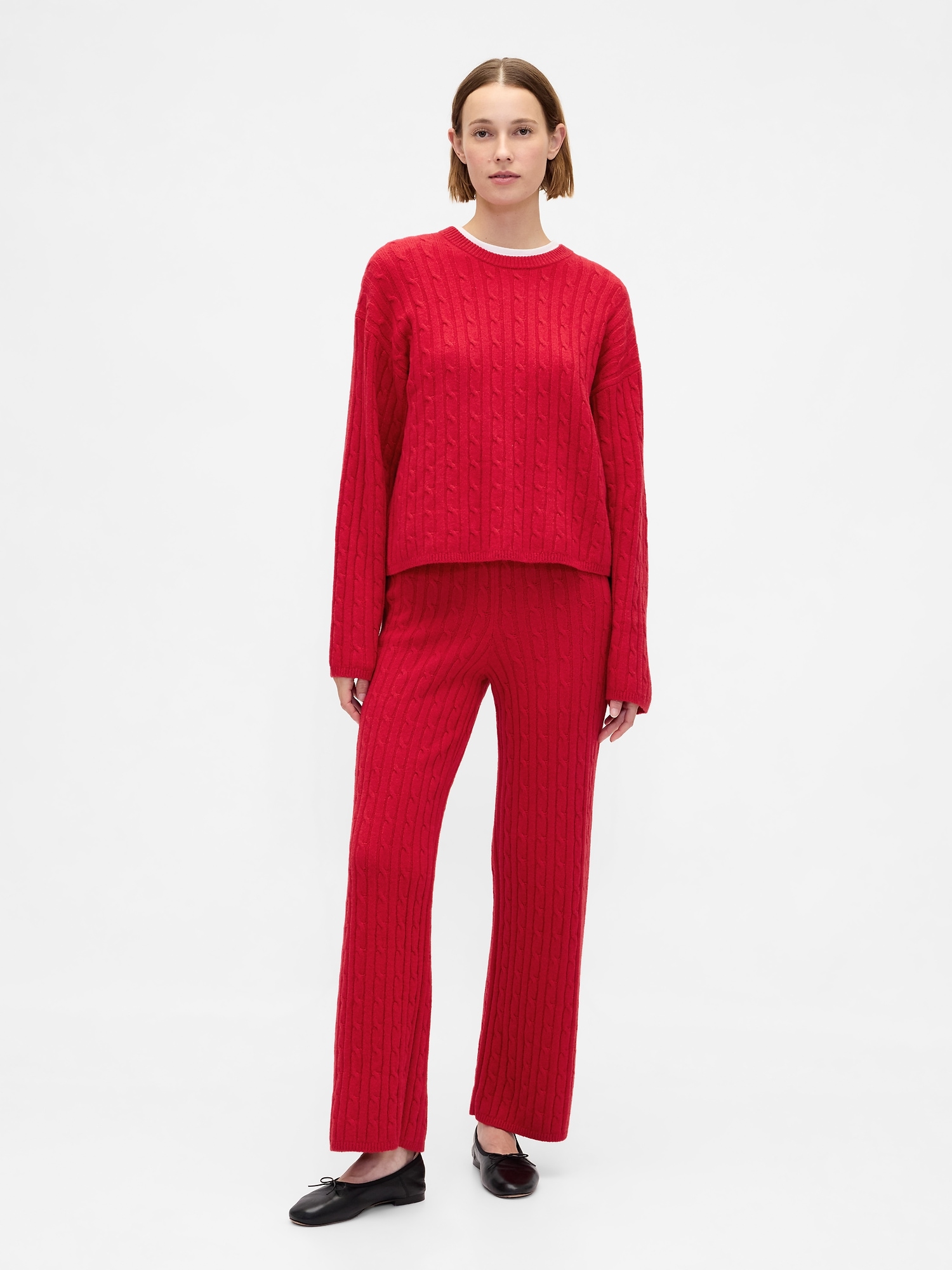 CashSoft Cable-Knit Sweater Pants - Modern Red