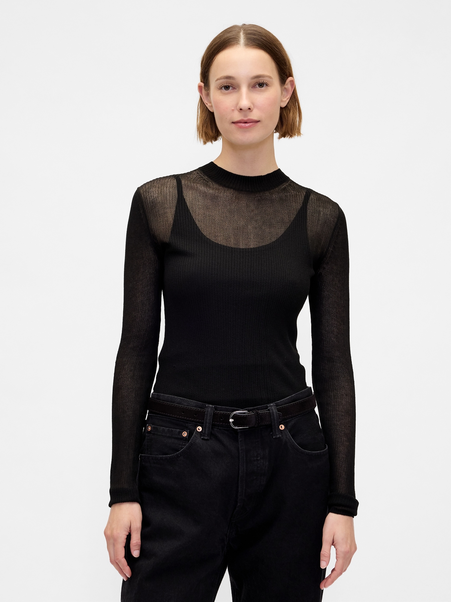 Gap High-neck Sheer Sweater In Black