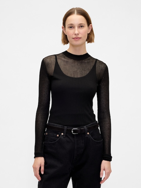 High-Neck Sheer Sweater