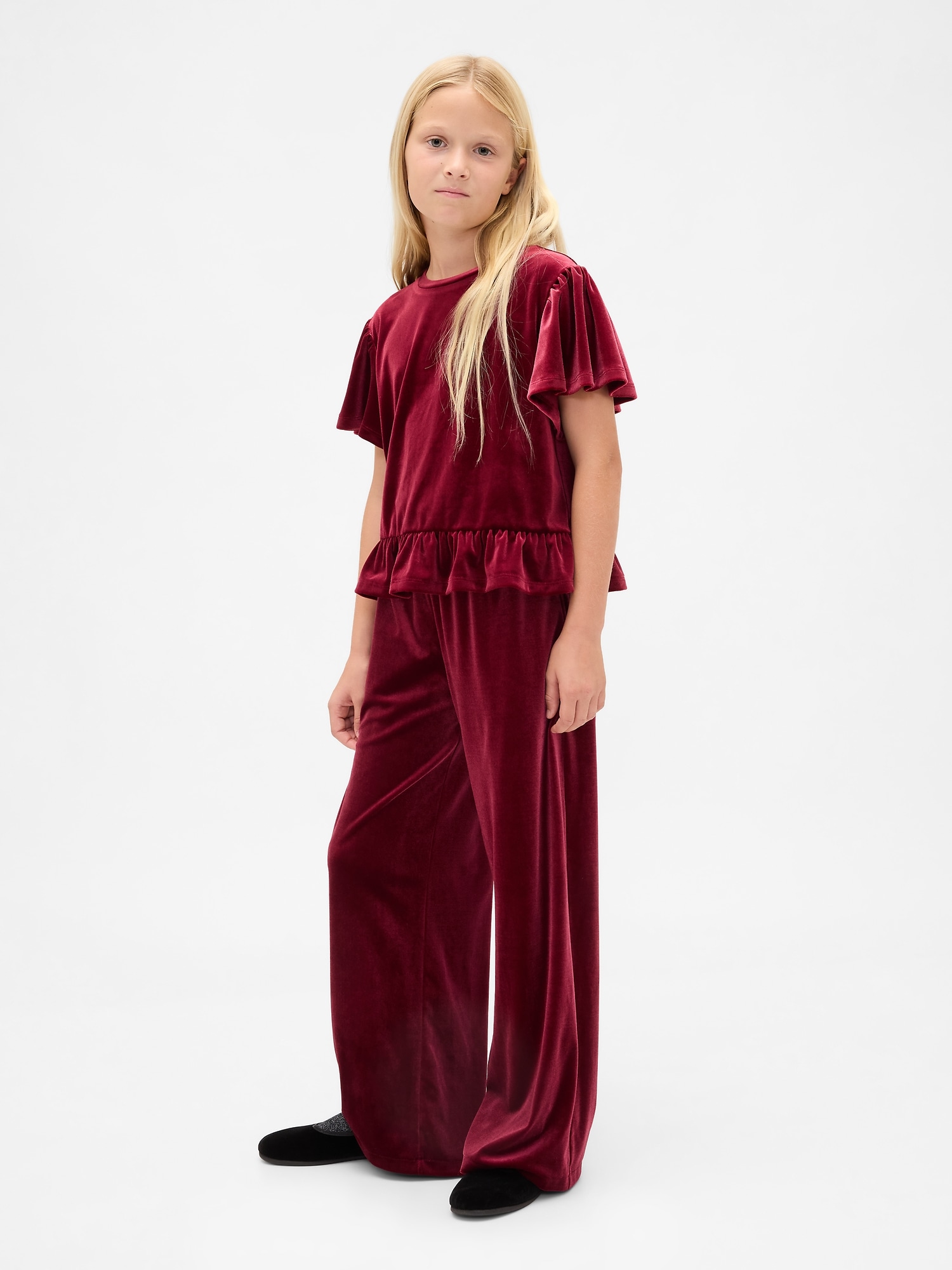 Kids Velvet Wide-Leg Pants - Red Delicious