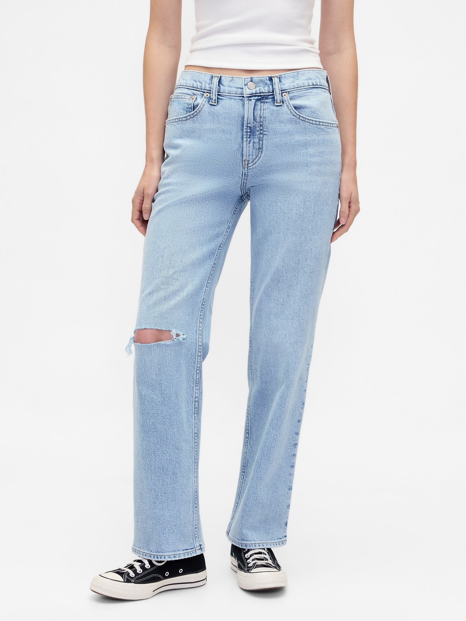 Mid Rise Relaxed Straight Jeans