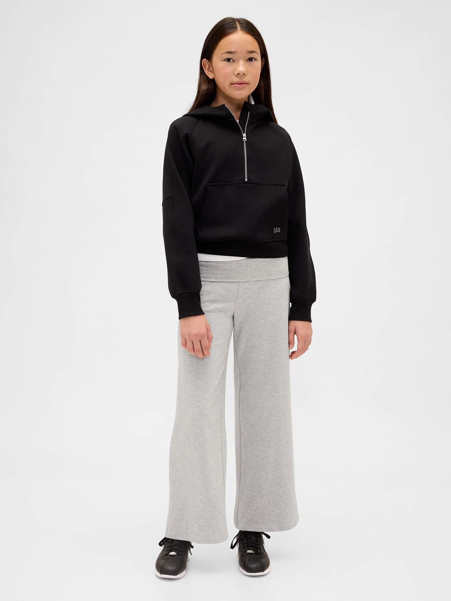 Kids Wide-Leg Foldover Leggings - Light Heather Gray