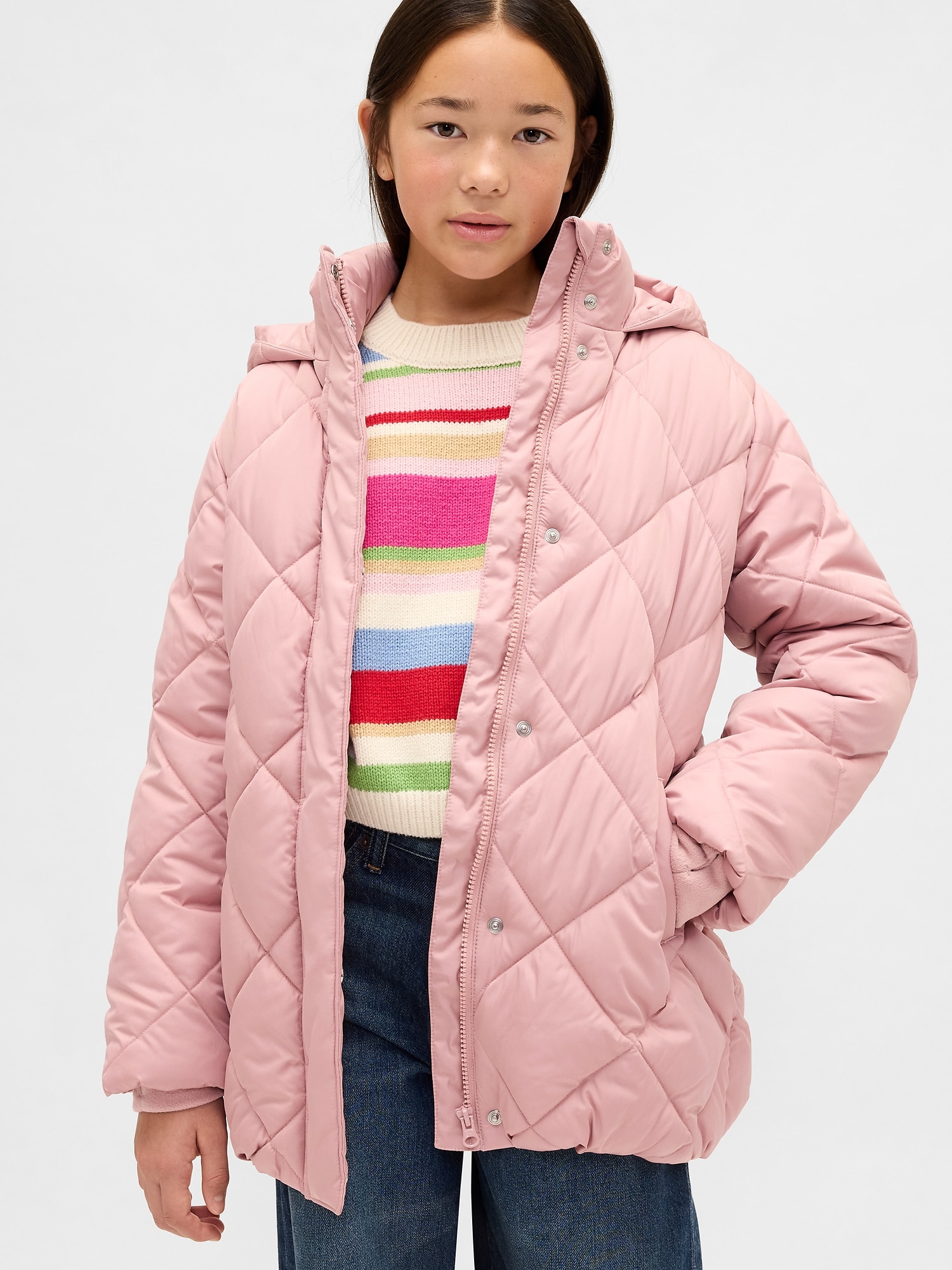 Kids Quilted Puffer Coat - Antique Pink