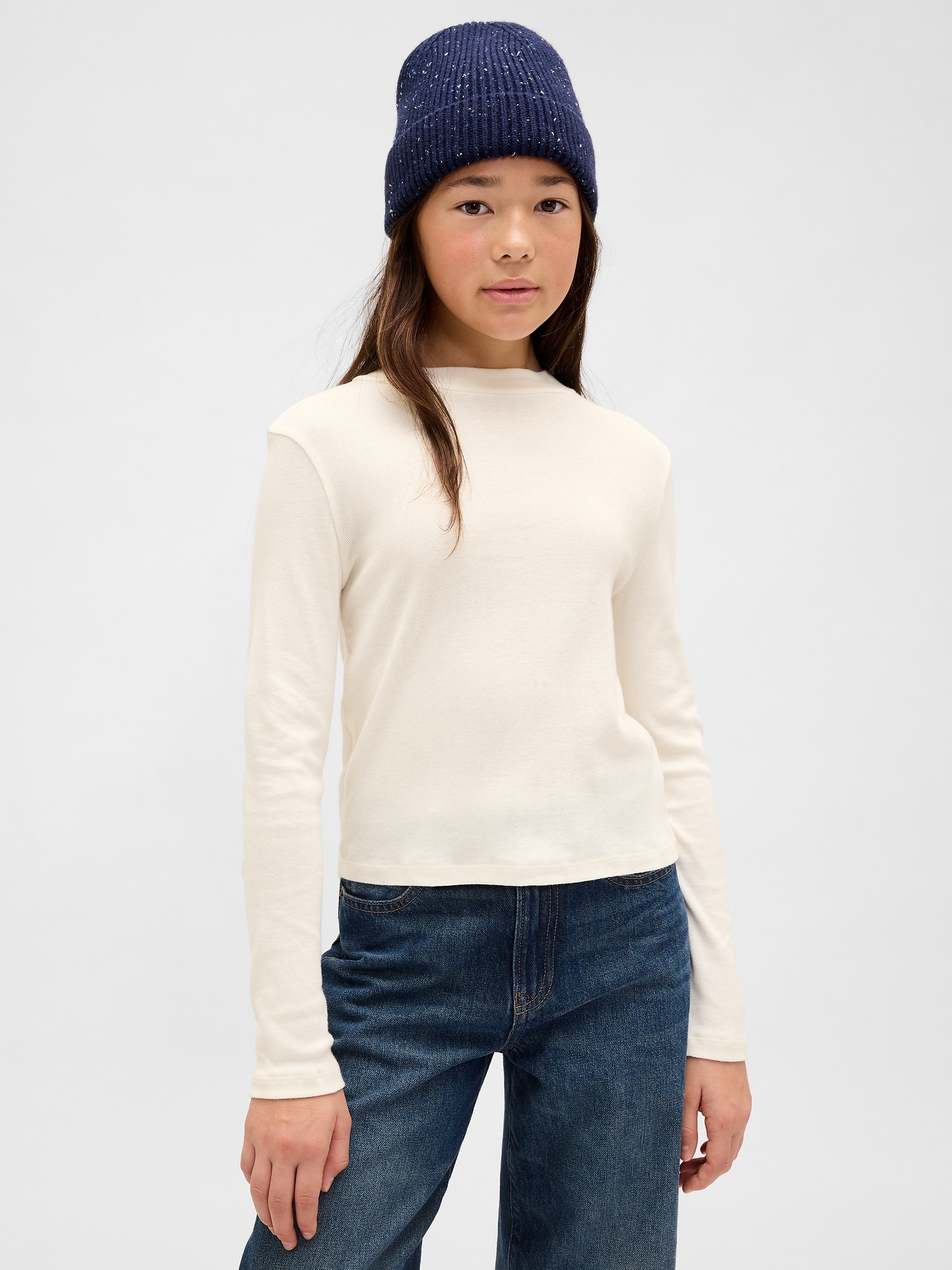 Kids Rib Mockneck T-Shirt - Ivory Frost