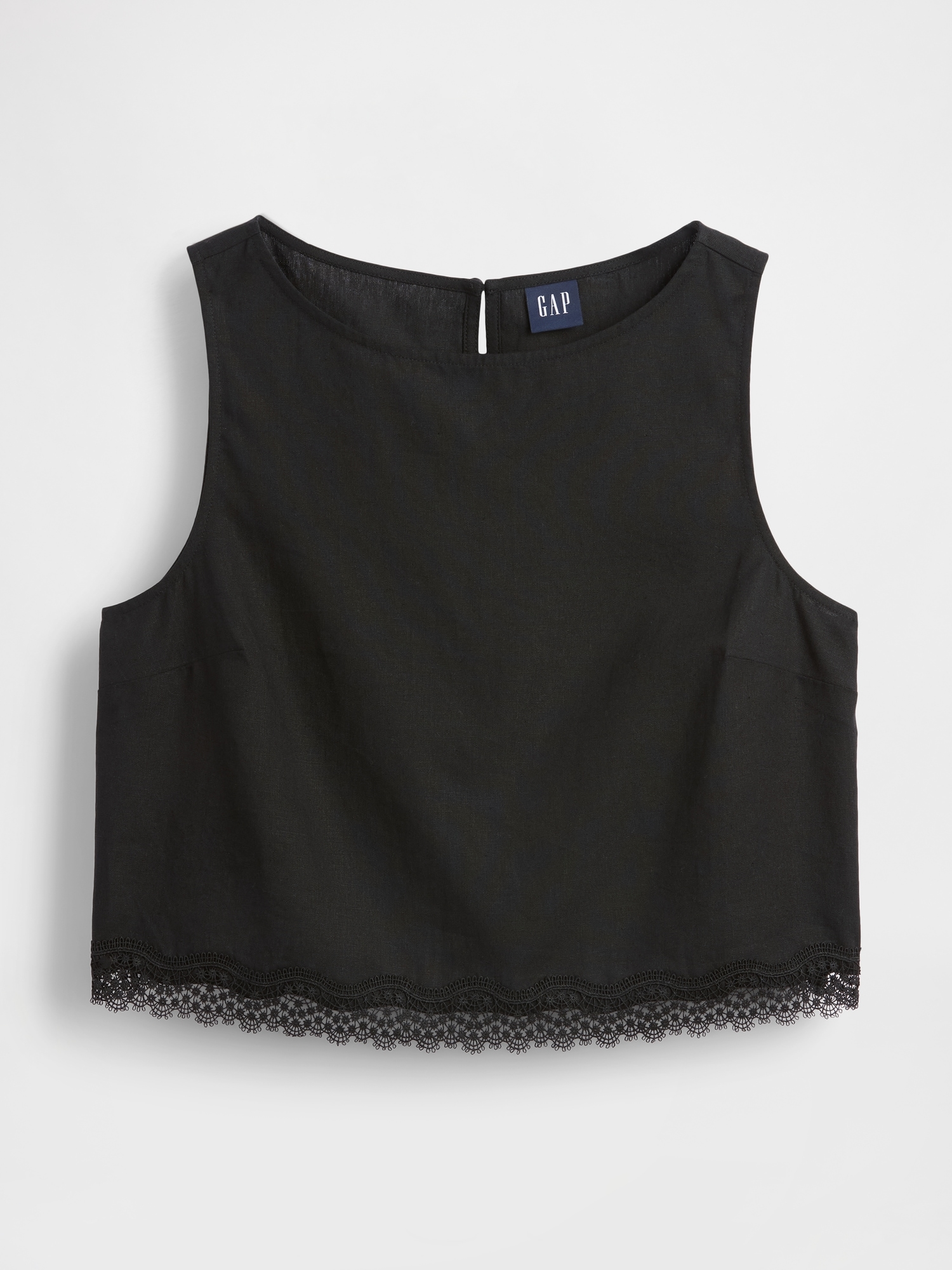 Linen-Blend Lace-Hem Crop Shell Top