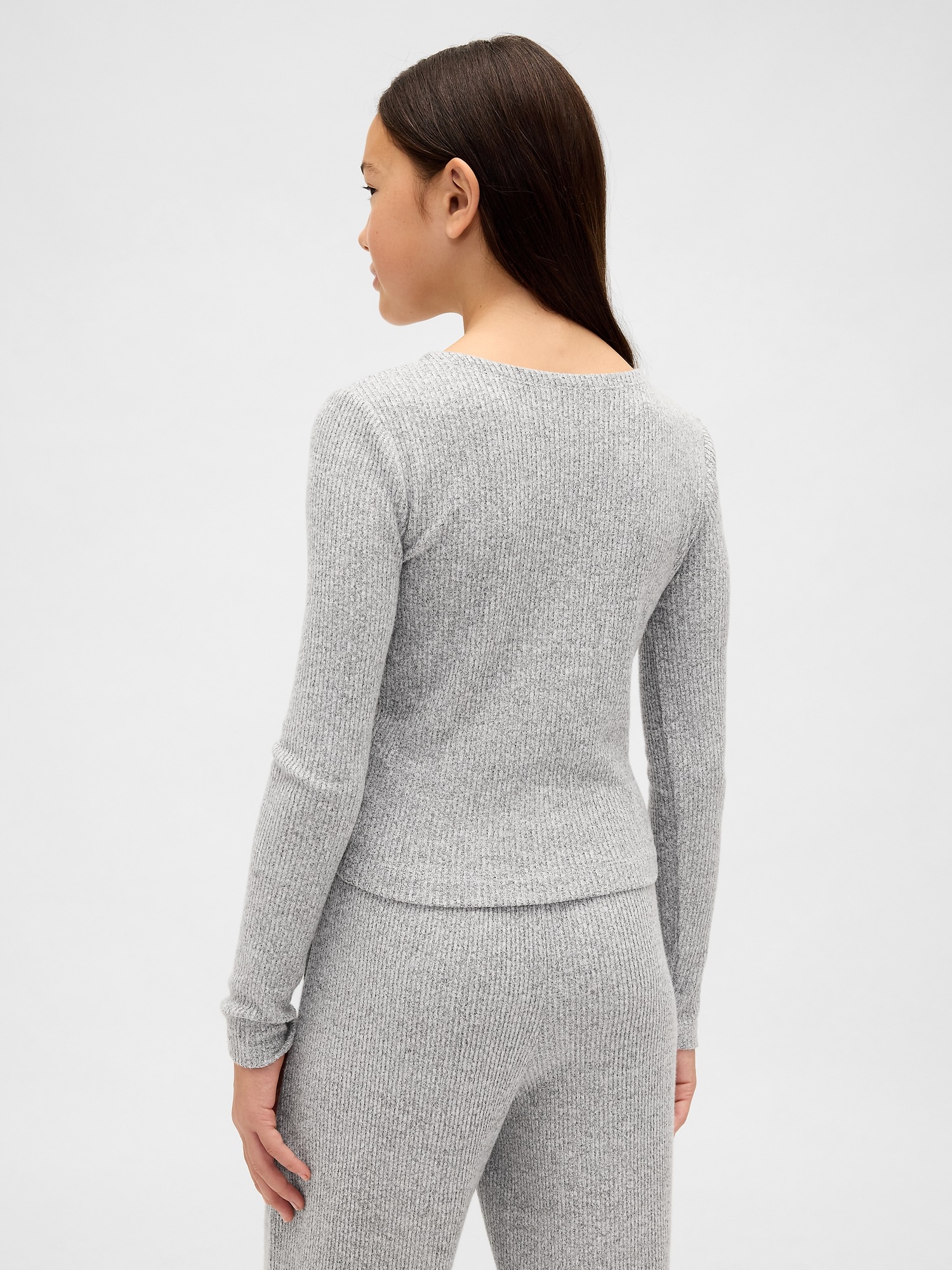Детский топ Gap Softspun Rib Ruched Top, цвет: Меланжевый серый — фото 3