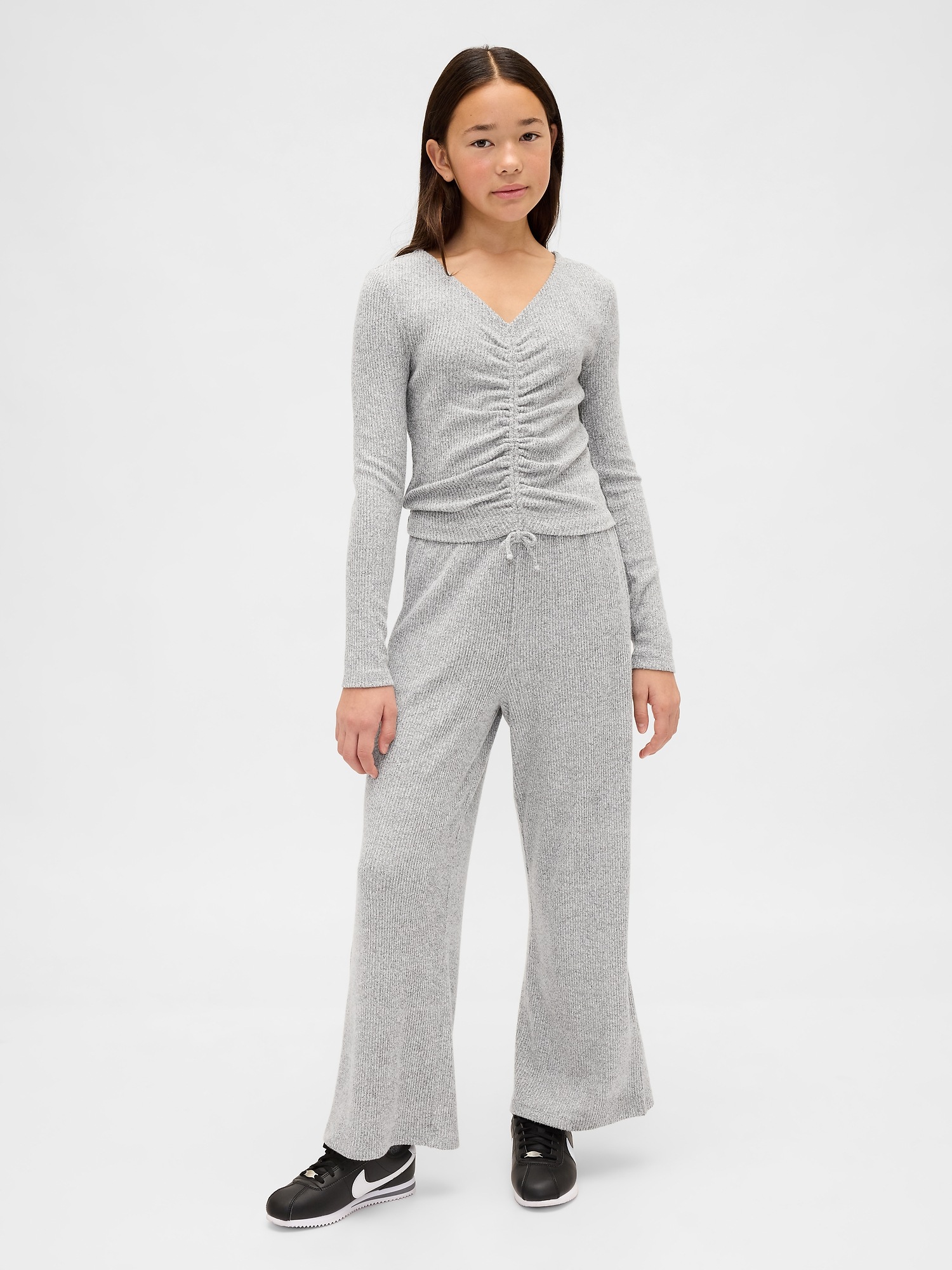 Детский топ Gap Softspun Rib Ruched Top, цвет: Меланжевый серый — фото 4